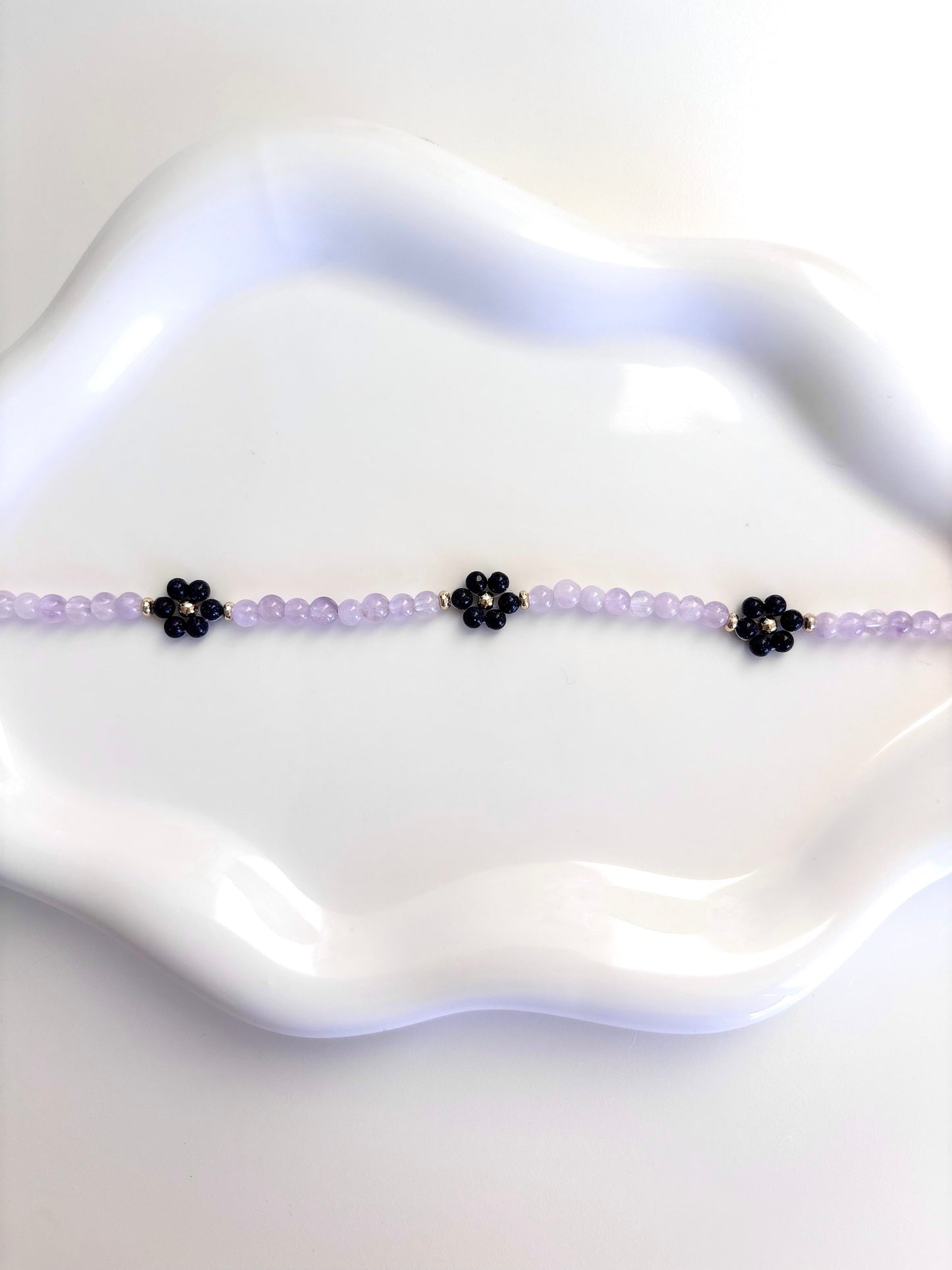 Lavender Night - Amethyst, Blue Goldstone, 18k Gold Filled Beads Bracelet