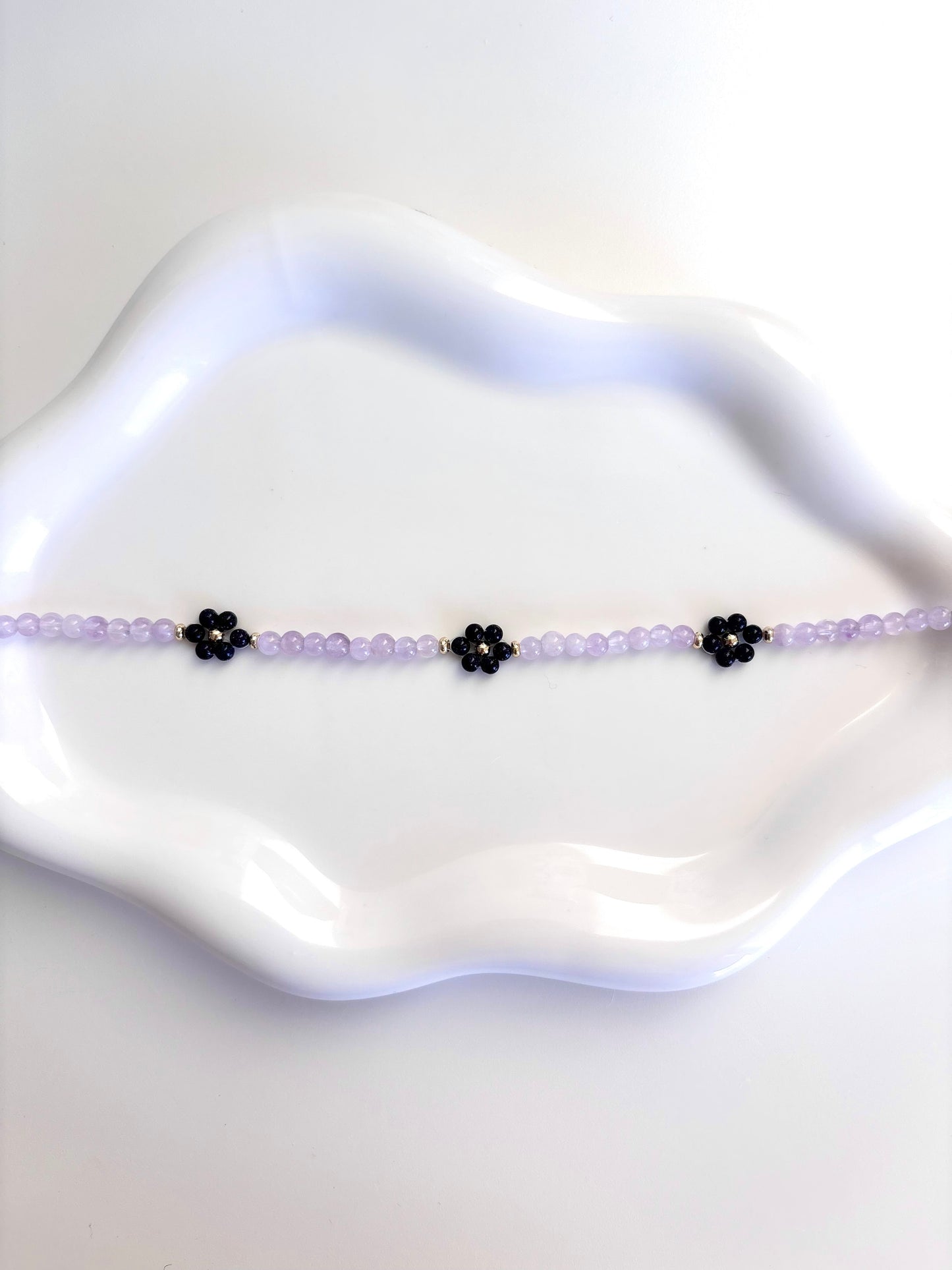 Lavender Night - Amethyst, Blue Goldstone, 18k Gold Filled Beads Bracelet