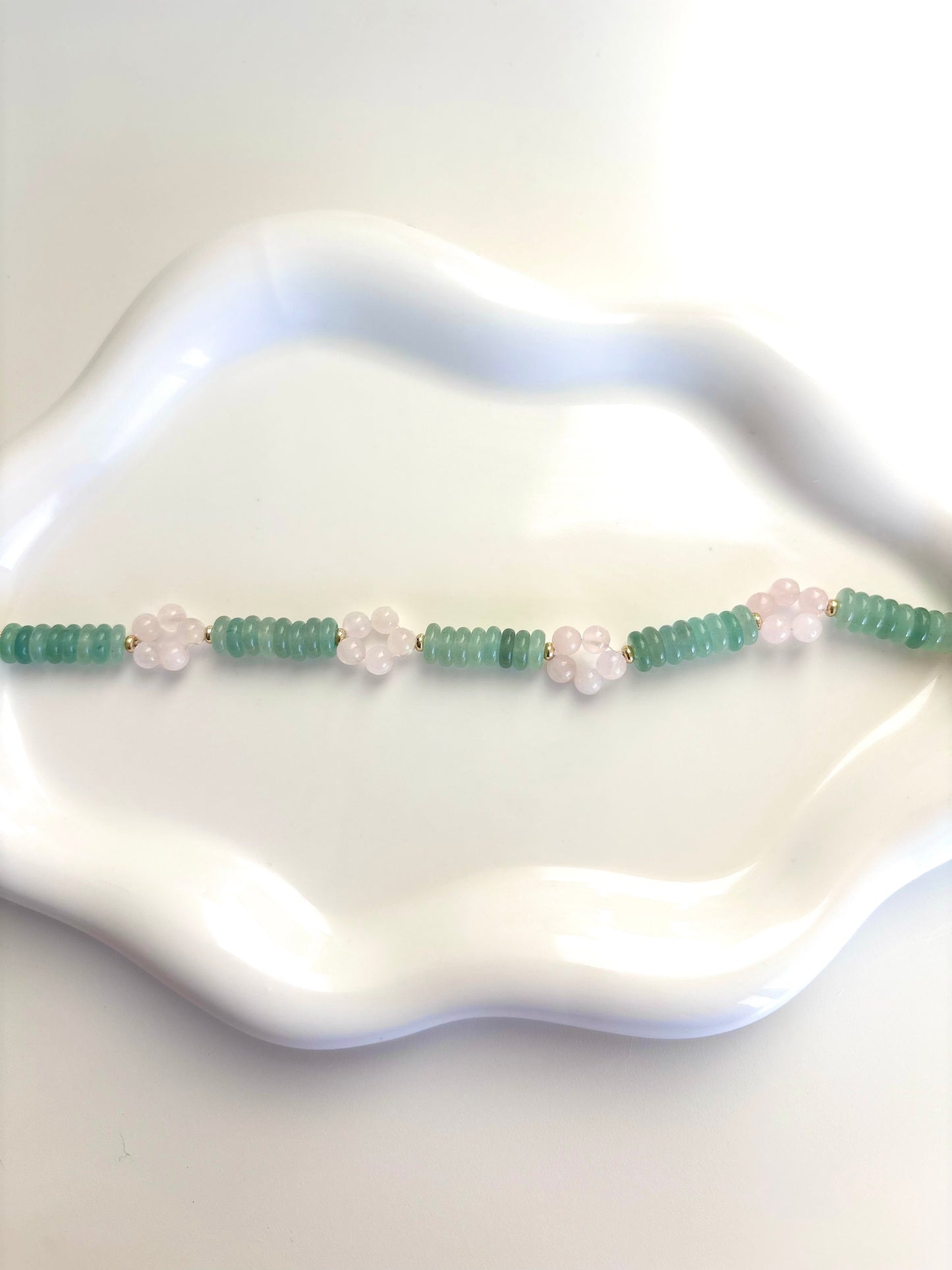Bamboo Flower - Rose Quartz, Green Aventurine Bracelet