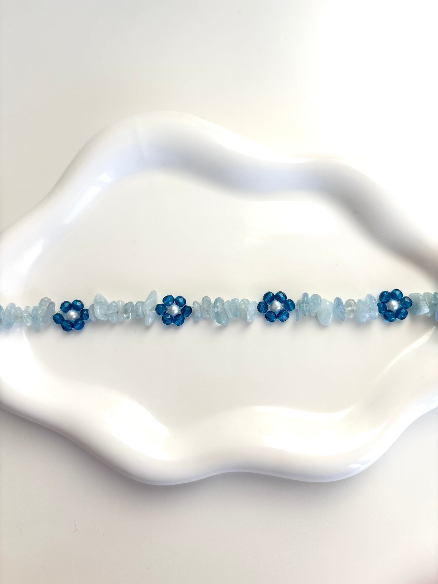 Azure Bloom - Aquamarine, Pearl, Czech Glass Bracelet