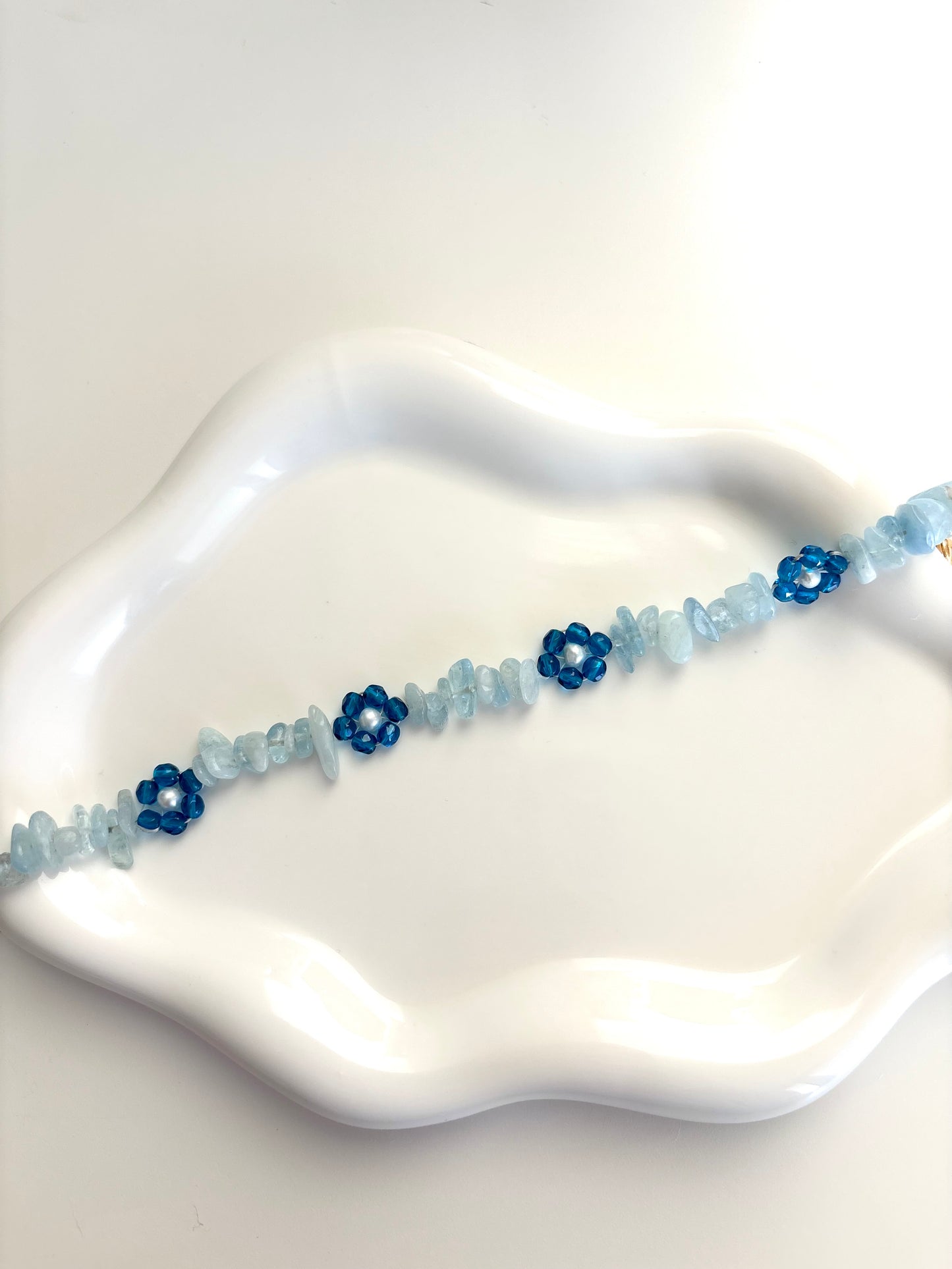 Azure Bloom - Aquamarine, Pearl, Czech Glass Bracelet