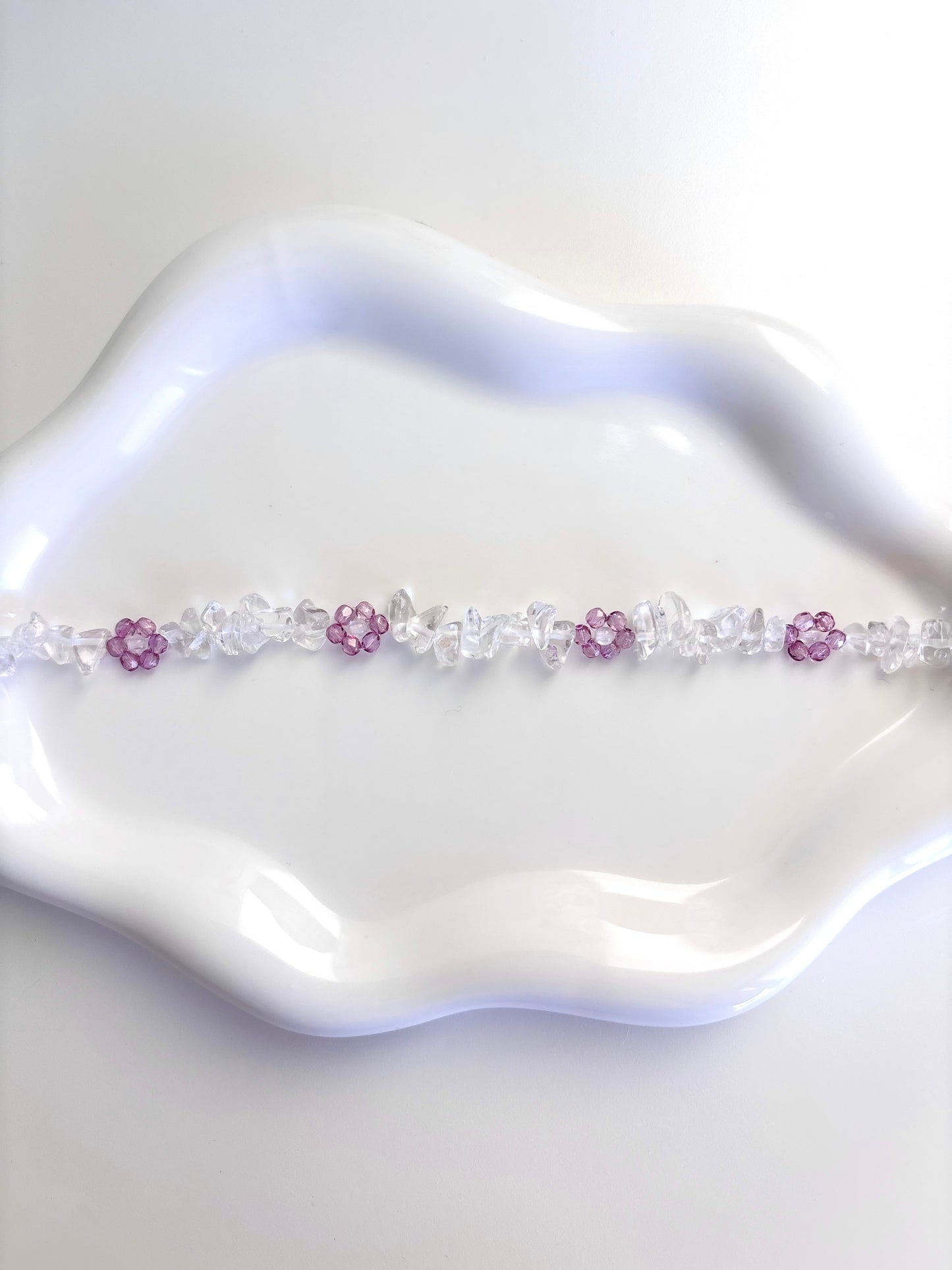 Lilac Glow - Clear Quartz, Czech Glass Beads Bracelet