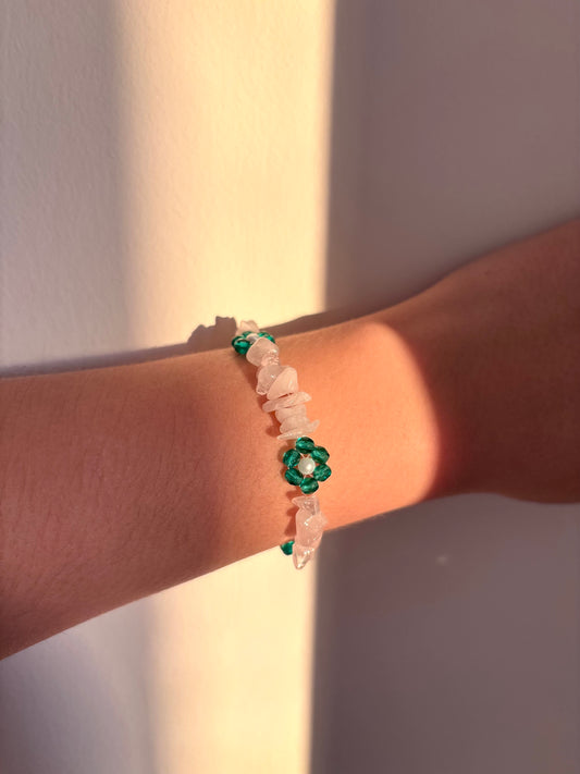 Emerald Bloom Bracelet - Rose Quartz, Pearl, Czech Glass