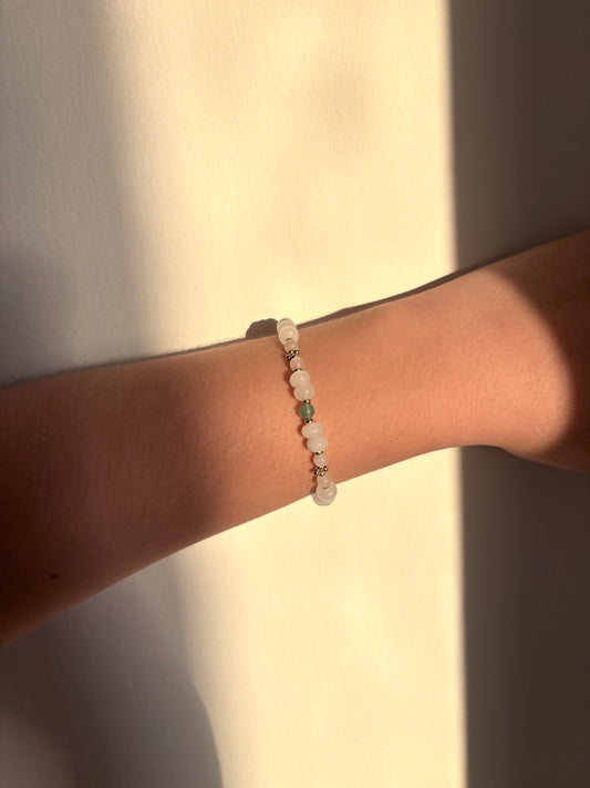 Soft Bloom - White Jade, Rose Quartz, Green Aventurine, 18k Gold Filled Beads Bracelet