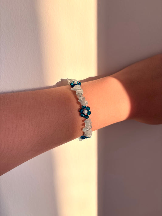 Azure Bloom - Aquamarine, Pearl, Czech Glass Bracelet