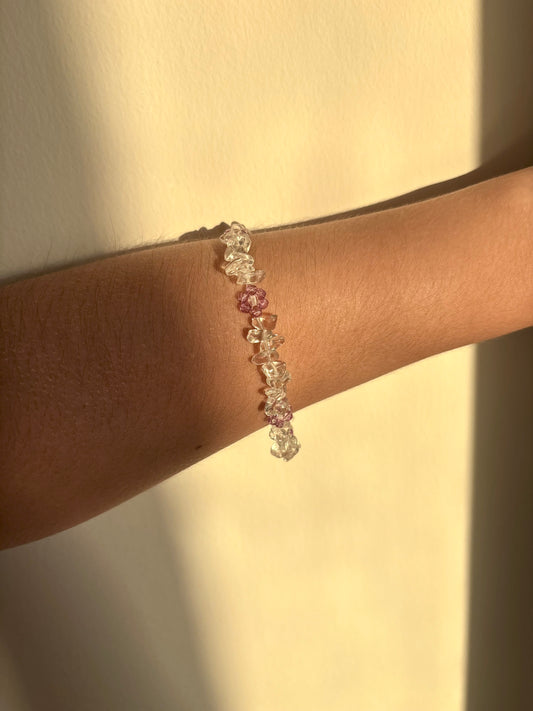 Lilac Glow - Clear Quartz, Czech Glass Beads Bracelet