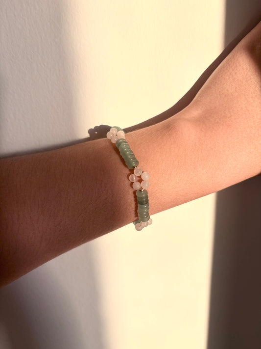Bamboo Flower - Rose Quartz, Green Aventurine Bracelet