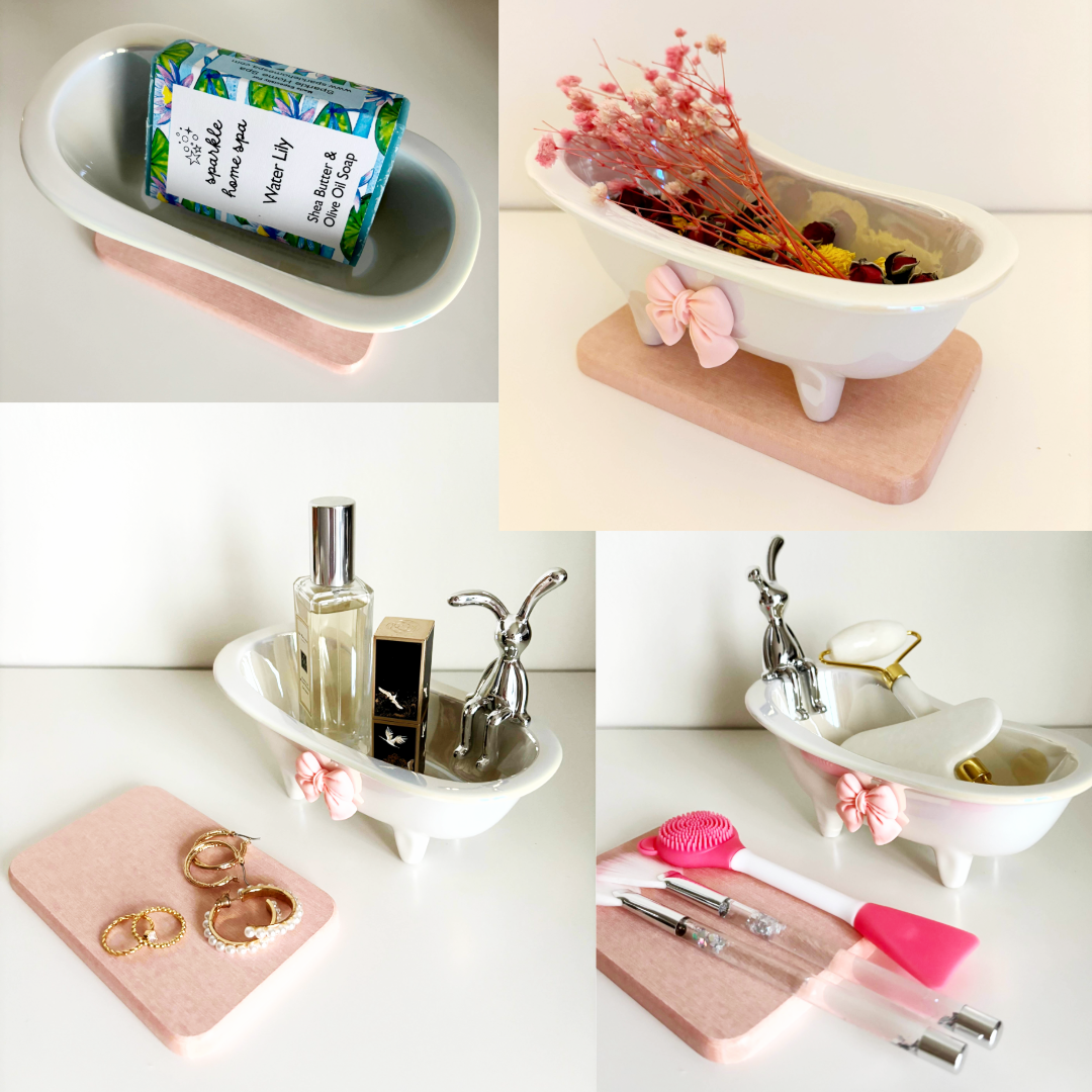 🤍🫧 little ceramic bathtub & stone tray 🛁🧼