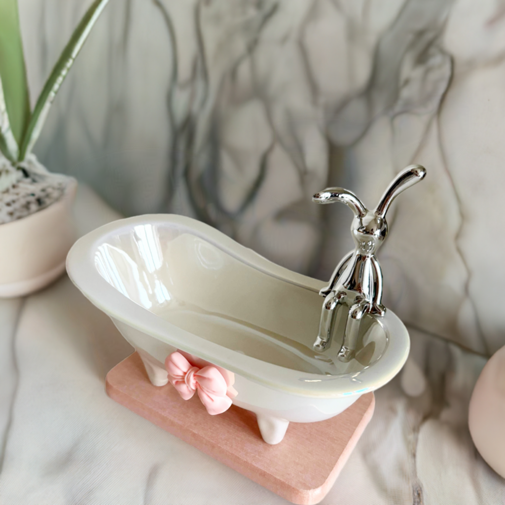 🤍🫧 little ceramic bathtub & stone tray 🛁🧼