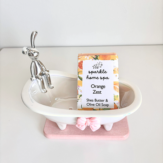 🩷🧼 soap & little ceramic bathtub & stone tray 🛁🤍
